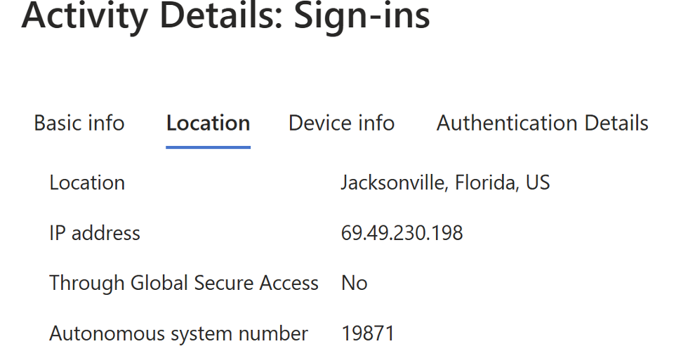 Figure 9: the EnteraID log for a sign-in by the adversary-in-the-middle script on the phishing service’s back-end server.