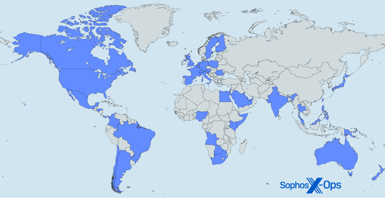 A world map showing locations in which cases appearing in this report occurred