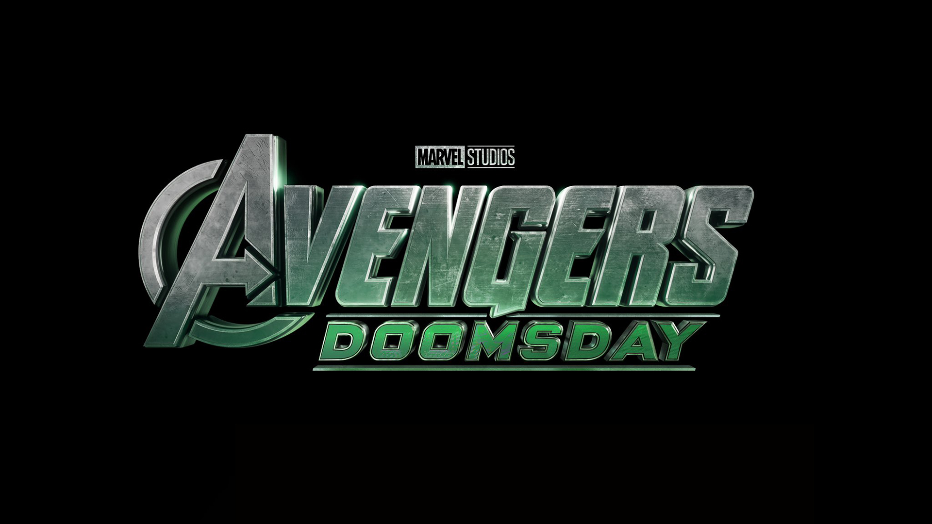 The Avengers: Doomsday logo, in letters that appear to be carved out of green-tinted metal