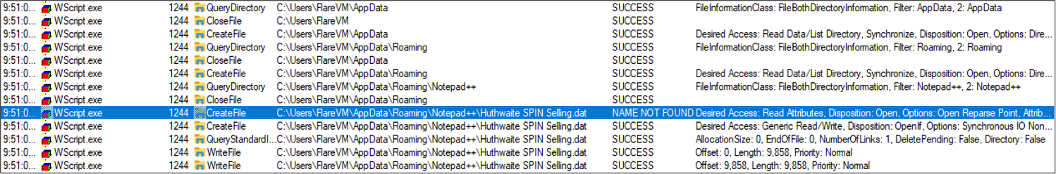 Figure 10: The process Monitor CreateFile event for WScript.exe upon execution of Are_bengal_cats_legal_in_australia_72495.js 