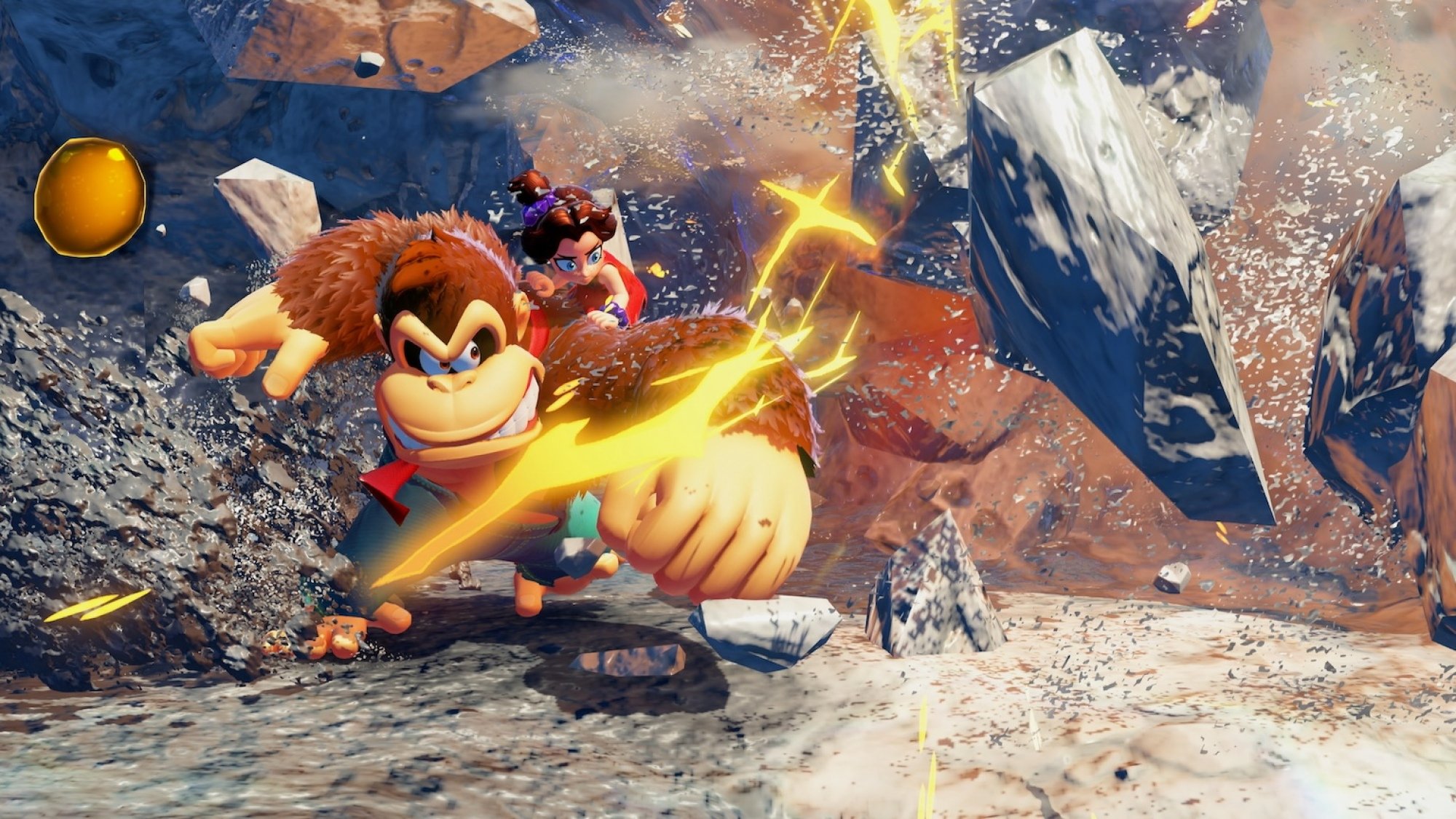 Donkey Kong punching terrain in Bananza