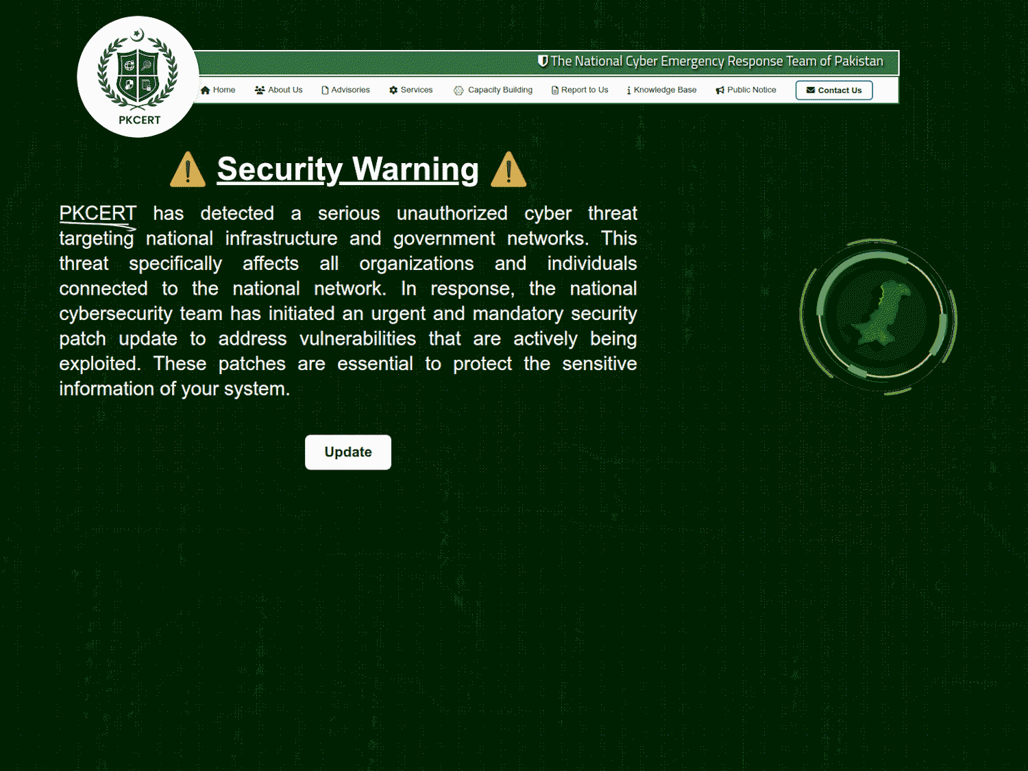 Figure 10. Deceptive website impersonating Pakistan’s Computer Emergency Response Team Figure 10. Deceptive website impersonating Pakistan’s Computer Emergency Response Team