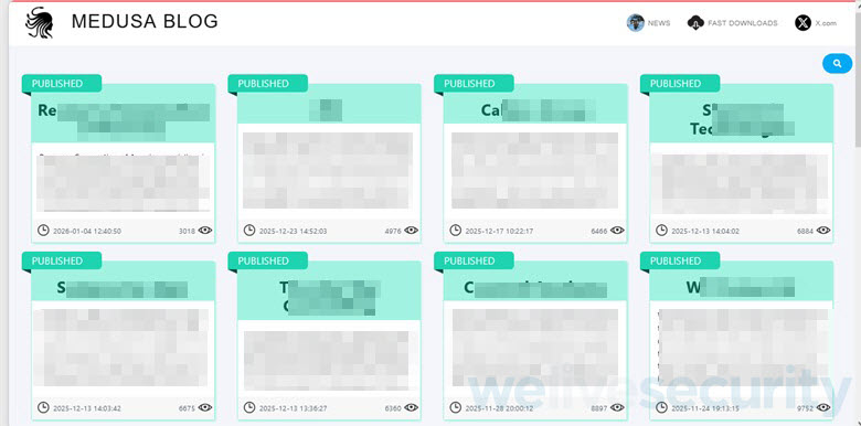 Figure 3. Data leak site of the Medusa ransomware